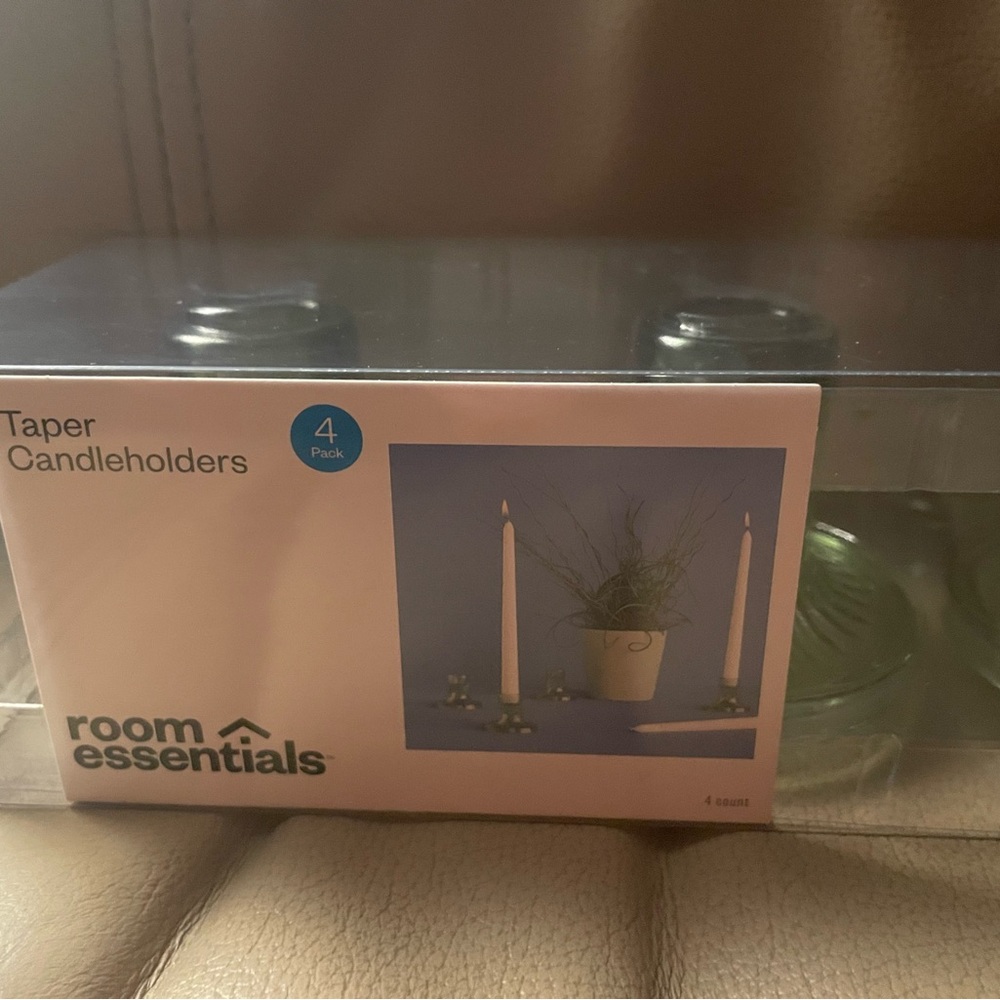Room Essentials Taper Candleholders Set 4 Pack Aqua Glass NWT Home Decor Art Fun
